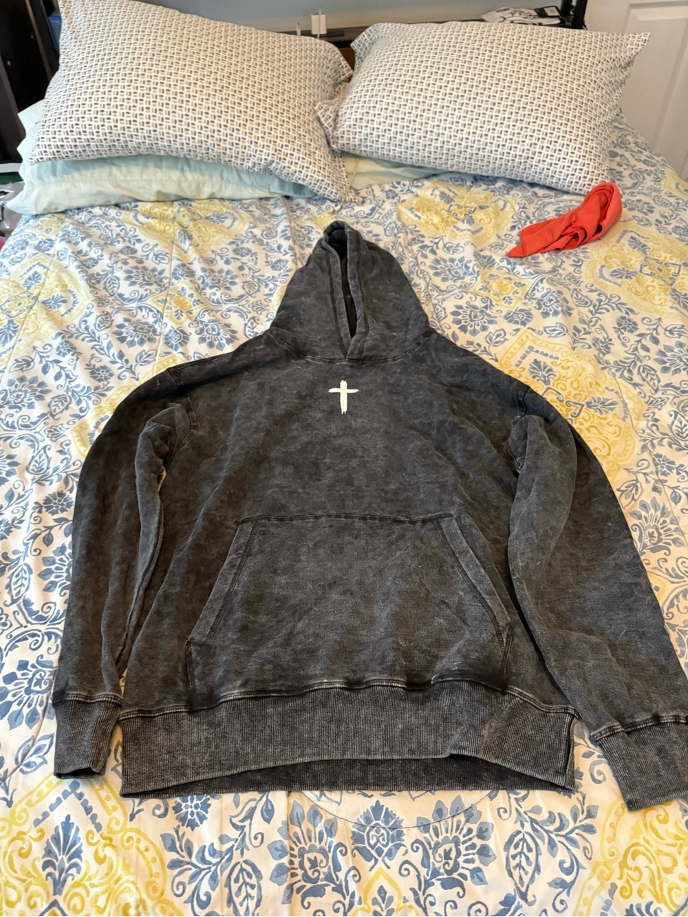 Ringspun Men's Black Washed Cross Hoodie - Classic Pullover